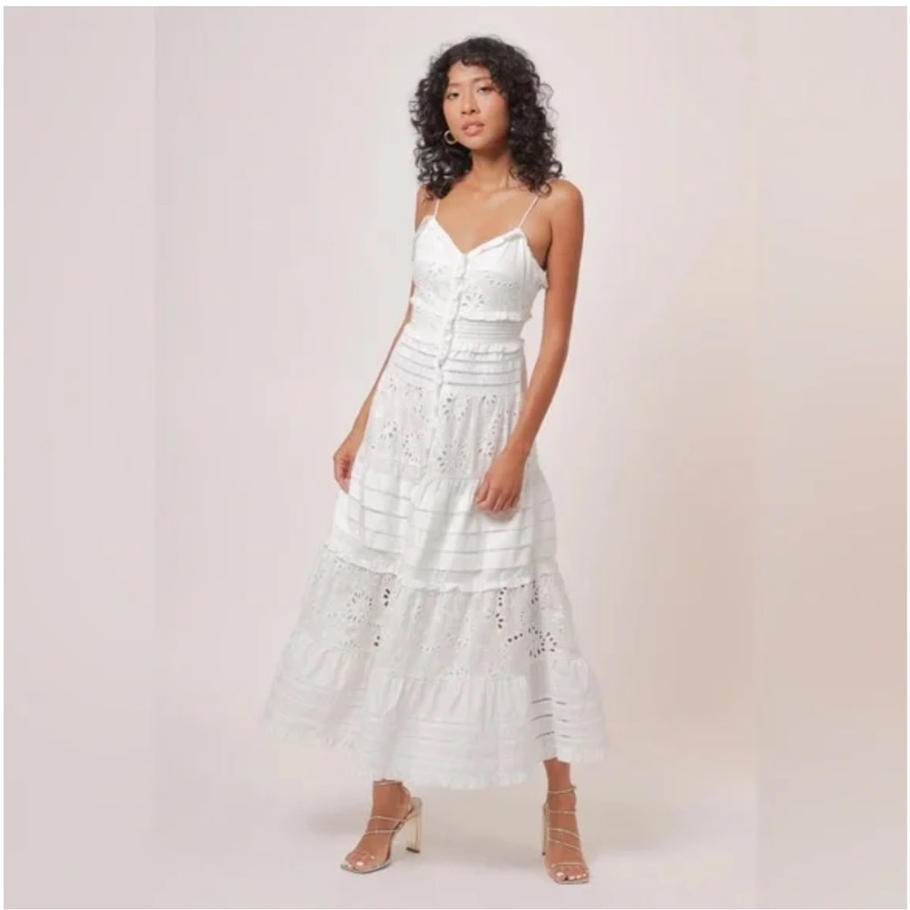 NWT Line and Dot White Pixie Eyelet Lace Maxi Dress, Straps, Cotton, XS - Picture 2 of 12